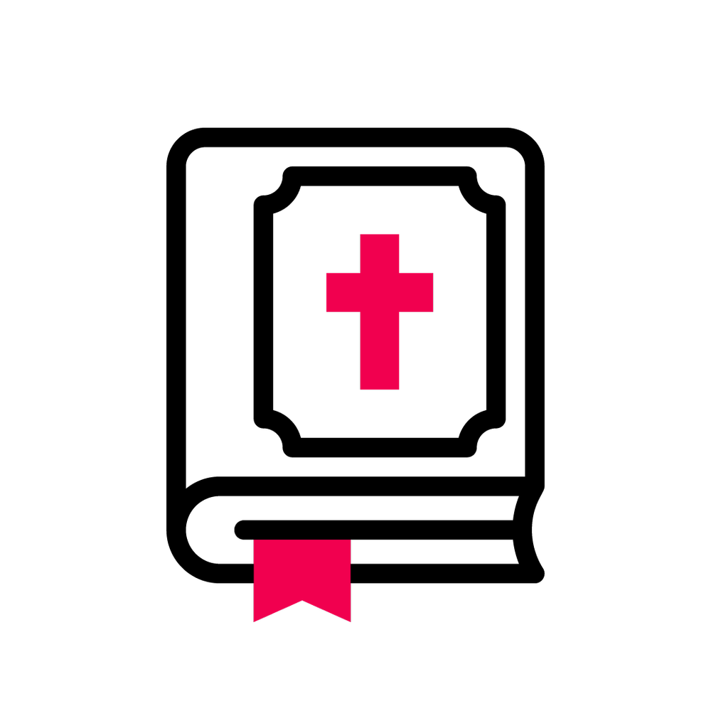 Bible and cross mark