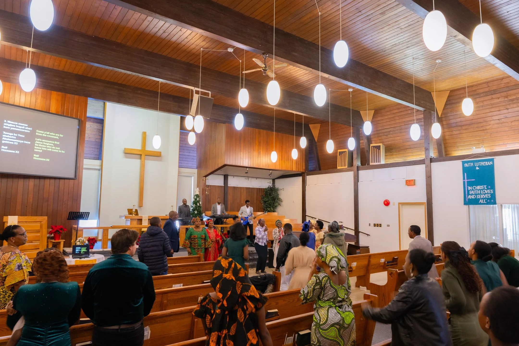 The Carmel congregation gathered in the sanctuary